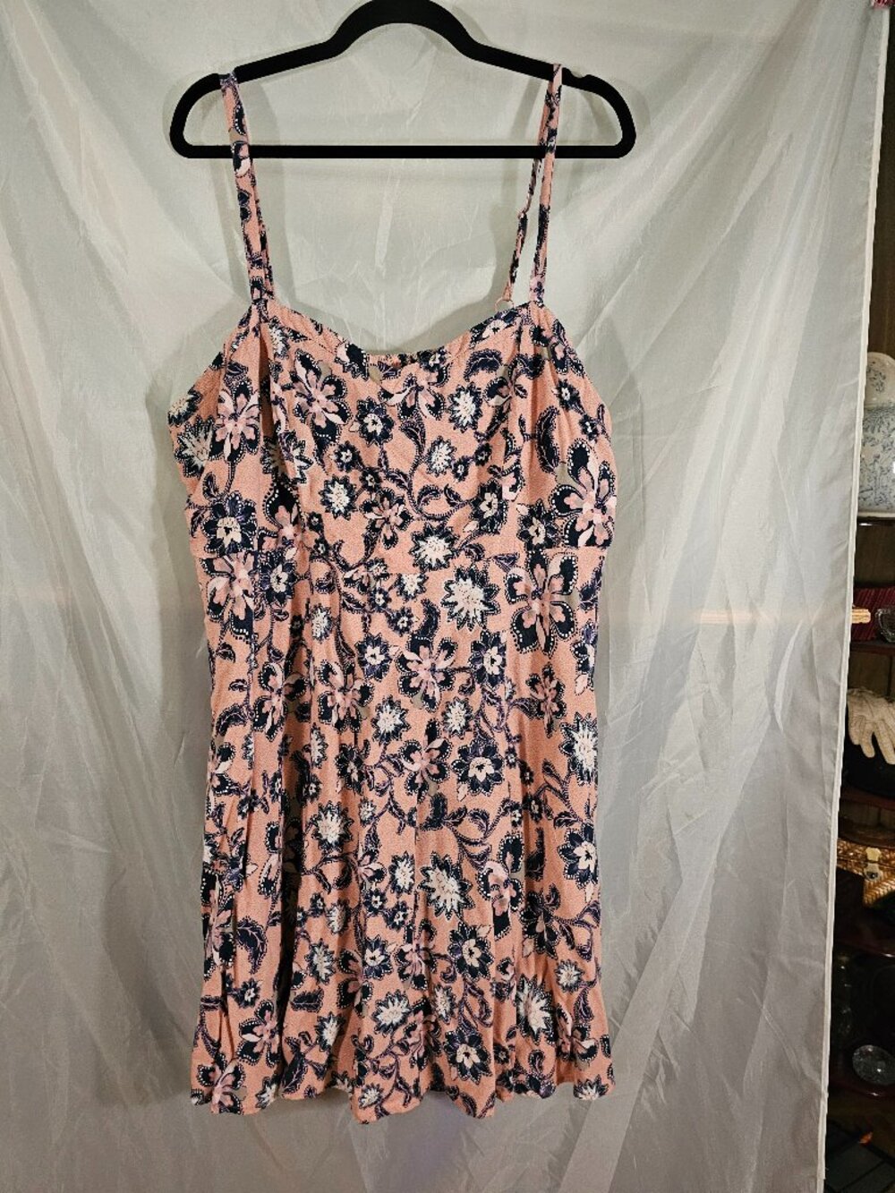 torrid Pink Floral Midi Dress with Navy and White Pattern